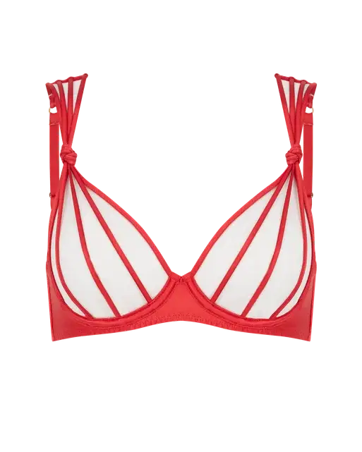 Ozara Plunge Underwired Bra Sand/Red | Agent Provocateur